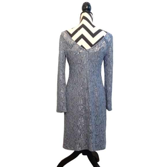 JS Collections Sheer Lace Sparkly Sequin Evening Knee Length Sz 8 Cocktail Dress - Picture 2 of 10